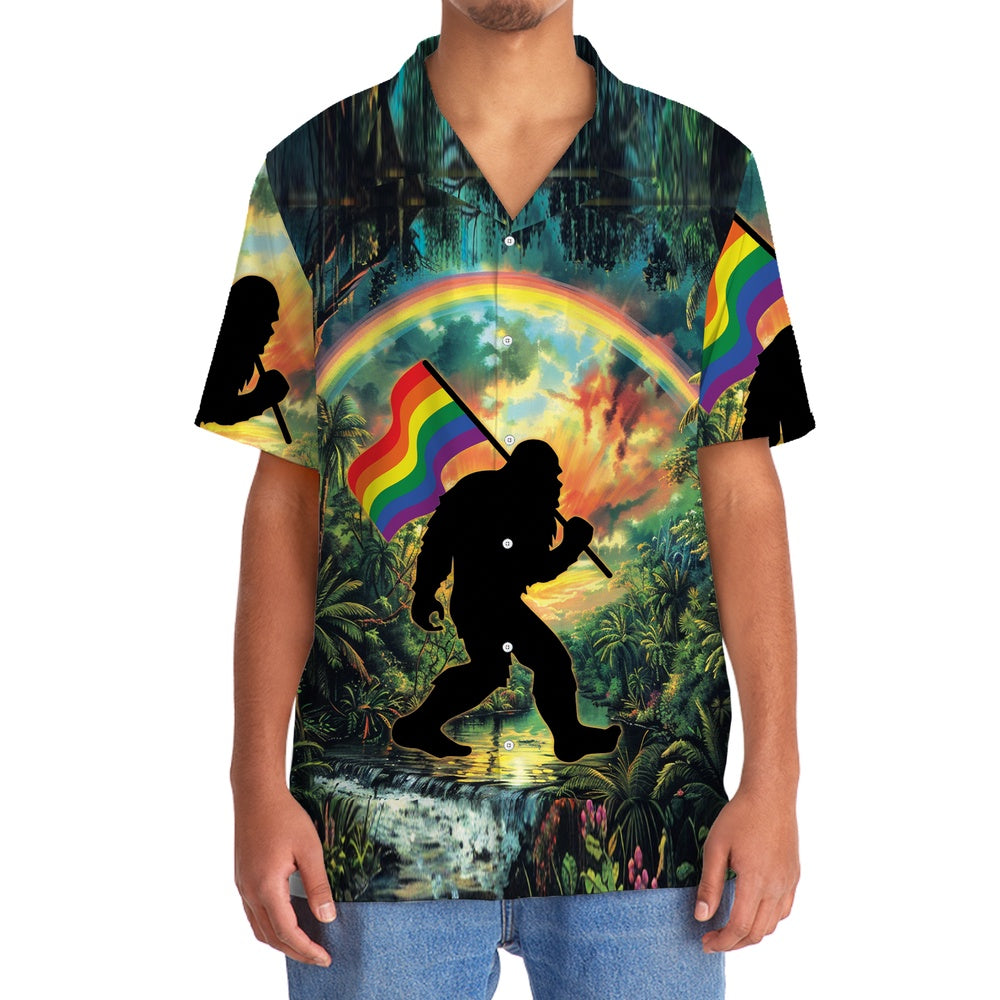 Bigfoot Pride Flag Hawaiian Shirt, Funny Hawaiian Shirt, Cool Hawaiian Shirts, Best Hawaiian Shirts