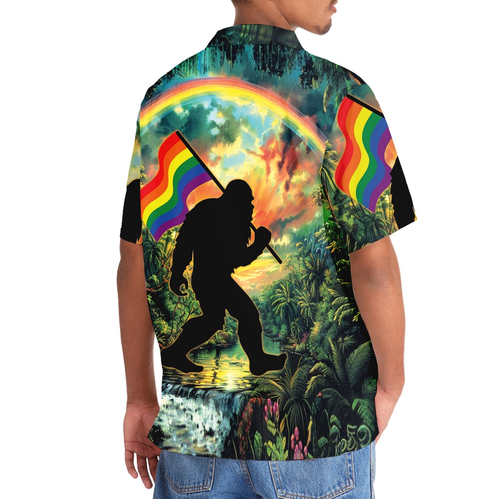 Bigfoot Pride Flag Hawaiian Shirt, Funny Hawaiian Shirt, Cool Hawaiian Shirts, Best Hawaiian Shirts