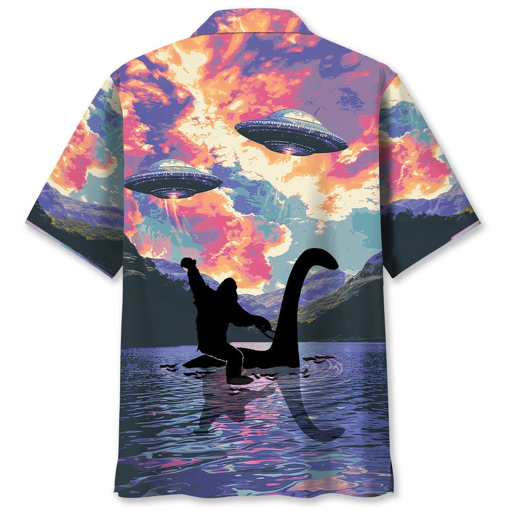 Bigfoot Riding Nessie Loch Ness Monster Hawaiian Shirt, Funny Hawaiian Shirt, Cool Hawaiian Shirts, Best Hawaiian Shirts