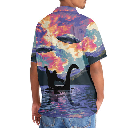 Bigfoot Riding Nessie Loch Ness Monster Hawaiian Shirt, Funny Hawaiian Shirt, Cool Hawaiian Shirts, Best Hawaiian Shirts