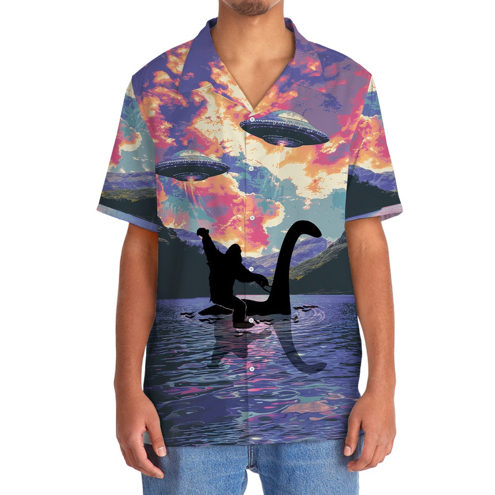Bigfoot Riding Nessie Loch Ness Monster Hawaiian Shirt, Funny Hawaiian Shirt, Cool Hawaiian Shirts, Best Hawaiian Shirts