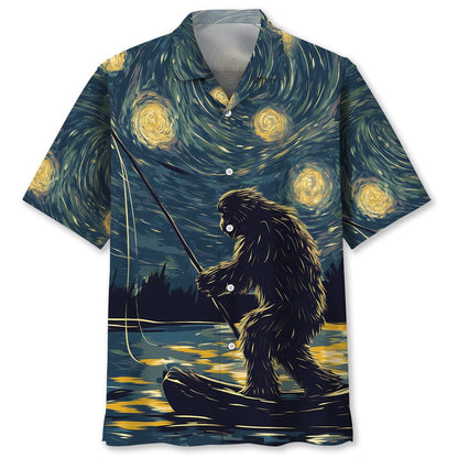 Bigfoot Starry Night Sasquatch Van Gogh Painting Art Hawaiian Shirt, Funny Hawaiian Shirt, Cool Hawaiian Shirts, Best Hawaiian Shirts