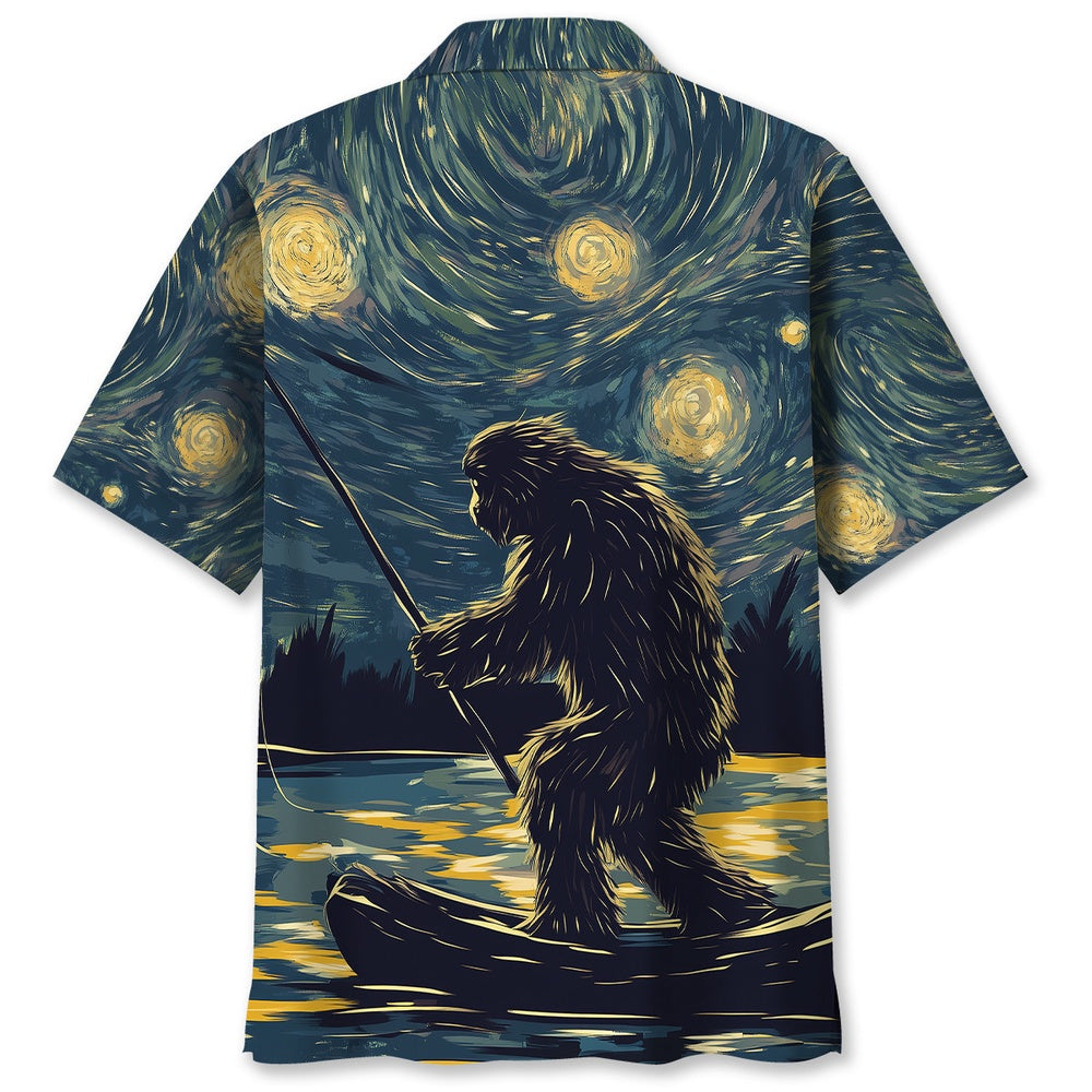 Bigfoot Starry Night Sasquatch Van Gogh Painting Art Hawaiian Shirt, Funny Hawaiian Shirt, Cool Hawaiian Shirts, Best Hawaiian Shirts