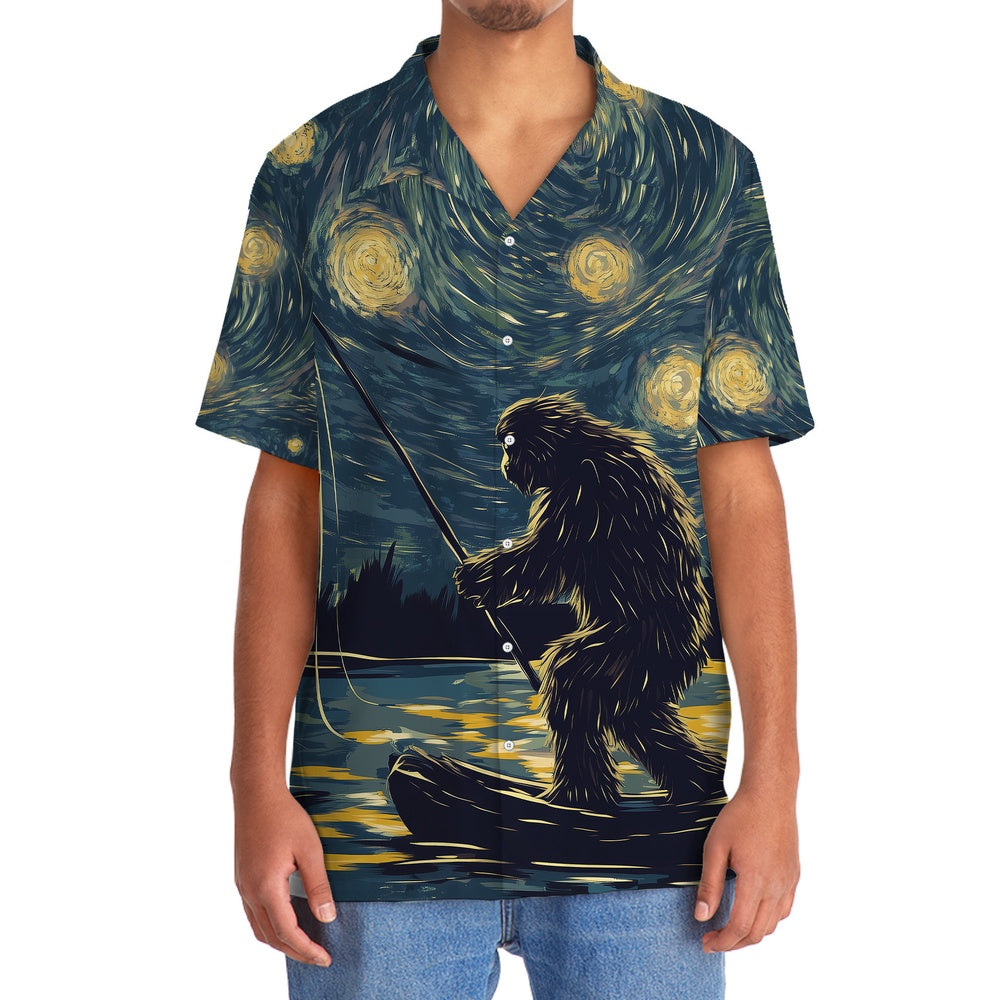 Bigfoot Starry Night Sasquatch Van Gogh Painting Art Hawaiian Shirt, Funny Hawaiian Shirt, Cool Hawaiian Shirts, Best Hawaiian Shirts