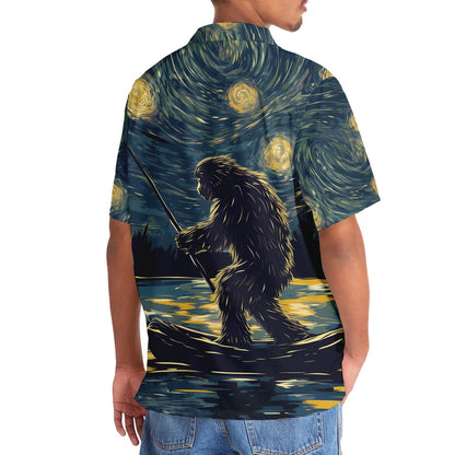 Bigfoot Starry Night Sasquatch Van Gogh Painting Art Hawaiian Shirt, Funny Hawaiian Shirt, Cool Hawaiian Shirts, Best Hawaiian Shirts