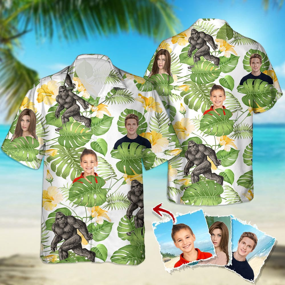Bigfoot Style And Upload Photo Camping Hawaiian Shirt, Custom Hawaiian Shirts With Face