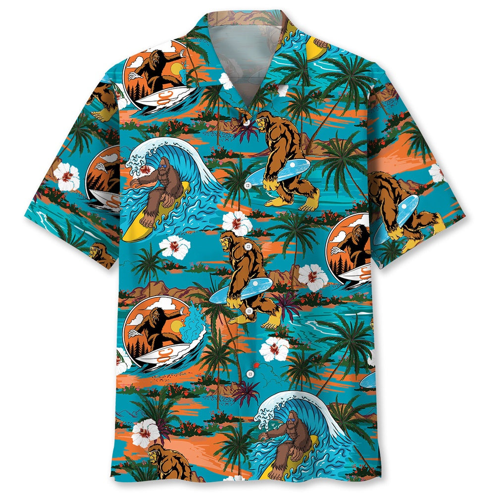 Bigfoot Surfing New Hawaiian Shirt, Funny Hawaiian Shirt, Cool Hawaiian Shirts, Best Hawaiian Shirts