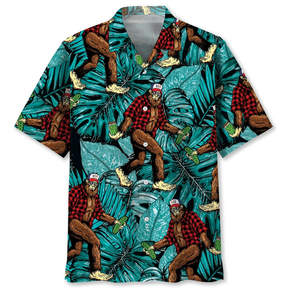 Bigfoot With Pickle Hawaiian Shirt, Funny Hawaiian Shirt, Cool Hawaiian Shirts, Best Hawaiian Shirts