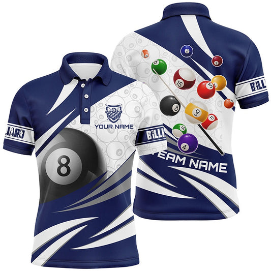 Billiard Polo Shirts, 3D 8 Ball Pool Billiard Balls Personalized Billiard Polo Shirts Custom Blue Billiard Jerseys, Billiards Team Shirts