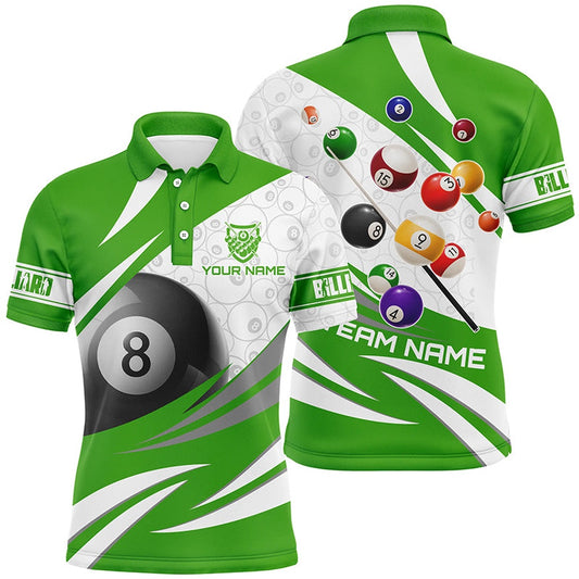 Billiard Polo Shirts, 3D 8 Ball Pool Billiard Balls Personalized Billiard Polo Shirts Custom Green Billiard Jerseys, Billiards Team Shirts