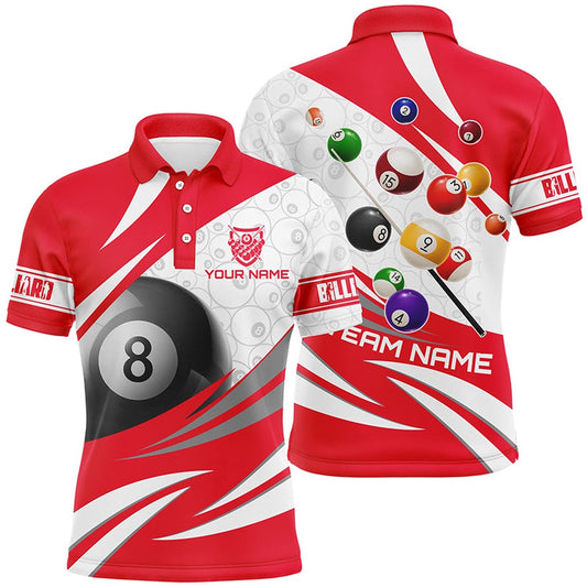 Billiard Polo Shirts, 3D 8 Ball Pool Billiard Balls Personalized Billiard Polo Shirts Custom Red Billiard Jerseys, Billiards Team Shirts