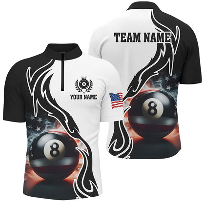 Billiard Polo Shirts, 3D 8 Ball Pool Smoke Us Flag Personalized Billiard Polo Shirts, Patriotic Shirts For Pooler, Billiards Team Shirts