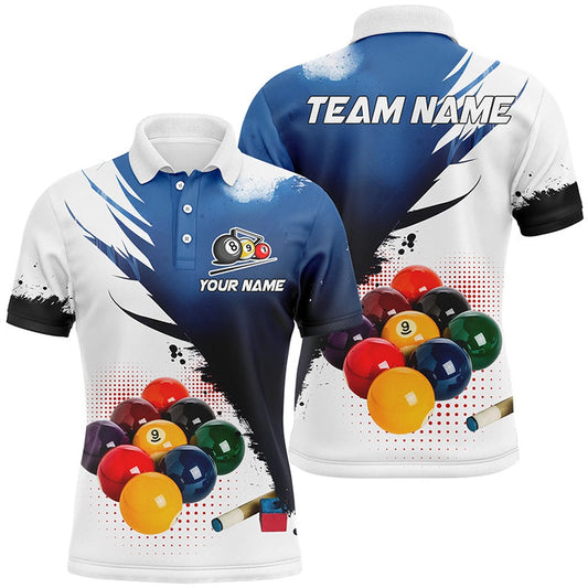 Billiard Polo Shirts, 3D 9 Ball Pool Billiard Jerseys Polo & Polo Shirts Custom Billiard Team Shirts Blue, Billiards Team Shirts