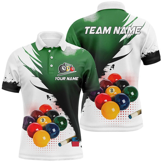 Billiard Polo Shirts, 3D 9 Ball Pool Billiard Jerseys Polo & Polo Shirts Custom Billiard Team Shirts Green, Billiards Team Shirts