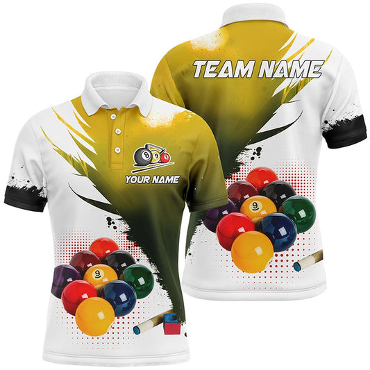 Billiard Polo Shirts, 3D 9 Ball Pool Billiard Jerseys Polo & Polo Shirts Custom Billiard Team Shirts Yellow, Billiards Team Shirts