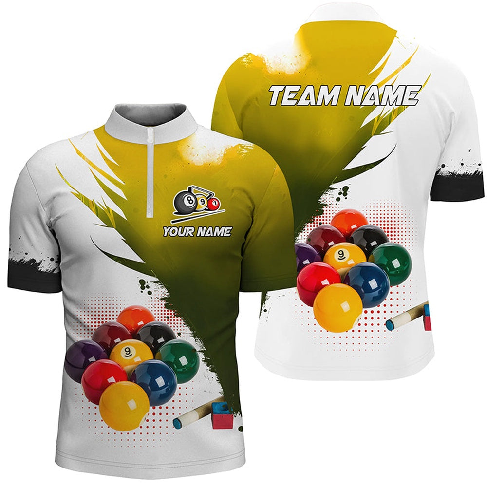 Billiard Polo Shirts, 3D 9 Ball Pool Billiard Jerseys Polo & Polo Shirts Custom Billiard Team Shirts Yellow, Billiards Team Shirts