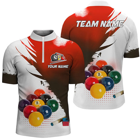 Billiard Polo Shirts, 3D 9 Ball Pool Billiard Jerseys Polo Shirts Custom Billiard Team Shirts Red, Billiards Team Shirts