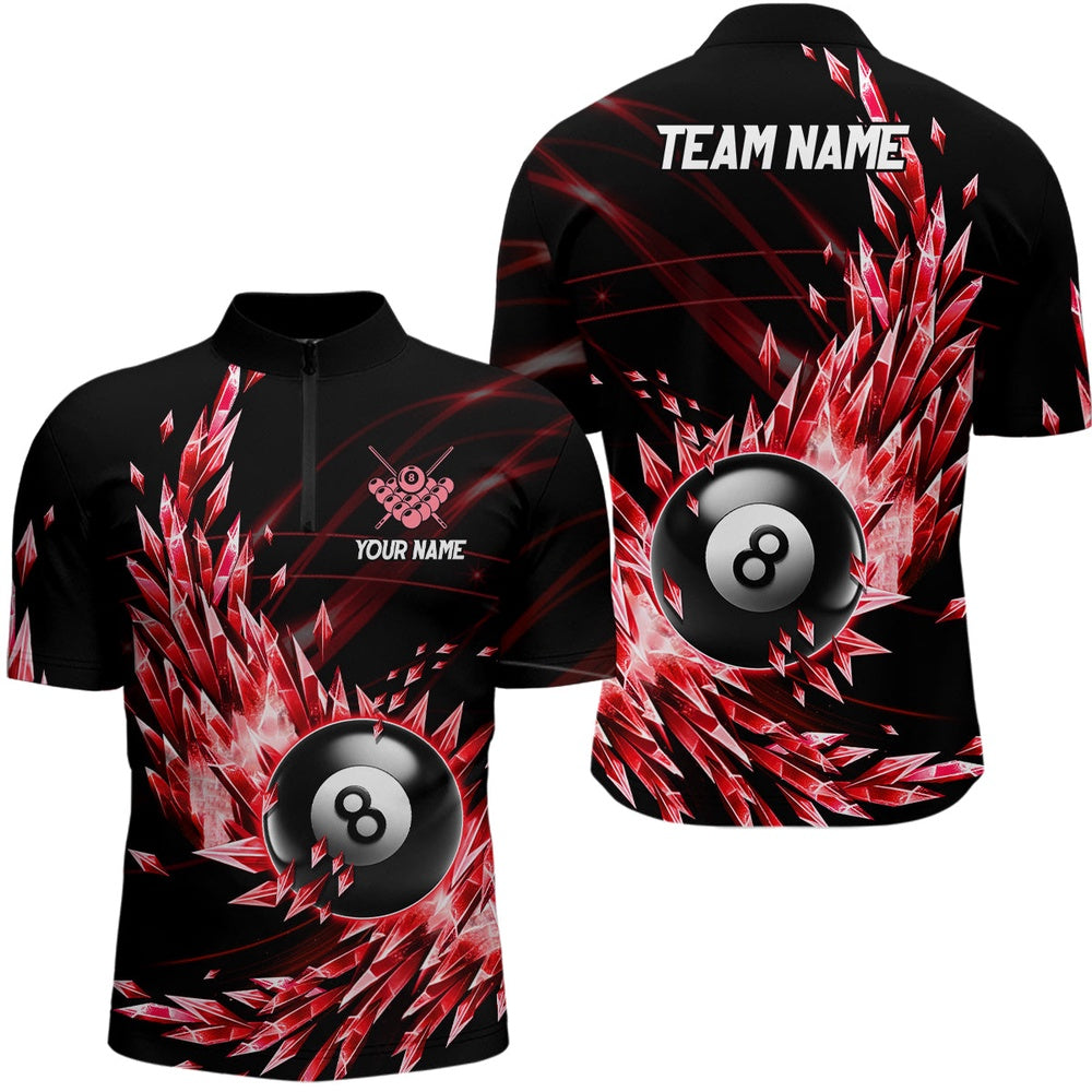 Billiard Polo Shirts, 3D Red Frozen Ice Custom Billiard Polo & Polo Shirts, 8 Ball Pool Billiard Attire Jersey, Billiards Team Shirts