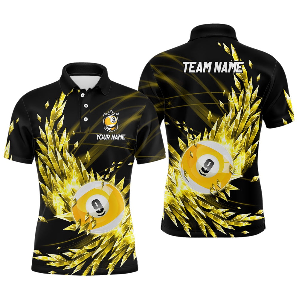 Billiard Polo Shirts, 3D Yellow Frozen Ice Billiard Shirts Personalized 9 Ball Pool Billiard Attire Jerseys, Billiards Team Shirts
