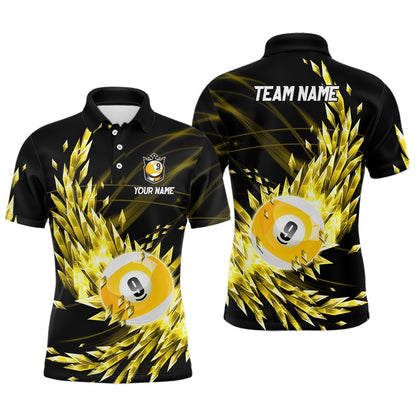 Billiard Polo Shirts, 3D Yellow Frozen Ice Billiard Shirts Personalized 9 Ball Pool Billiard Attire Jerseys, Billiards Team Shirts
