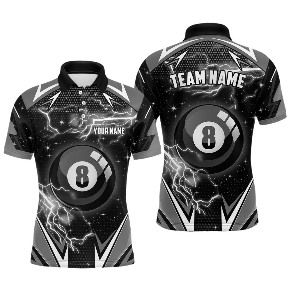 Billiard Polo Shirts, 8 Ball Pool Billiard Jerseys Custom Name Black Billiard Shirts Team League Pool Jerseys, Billiards Team Shirts