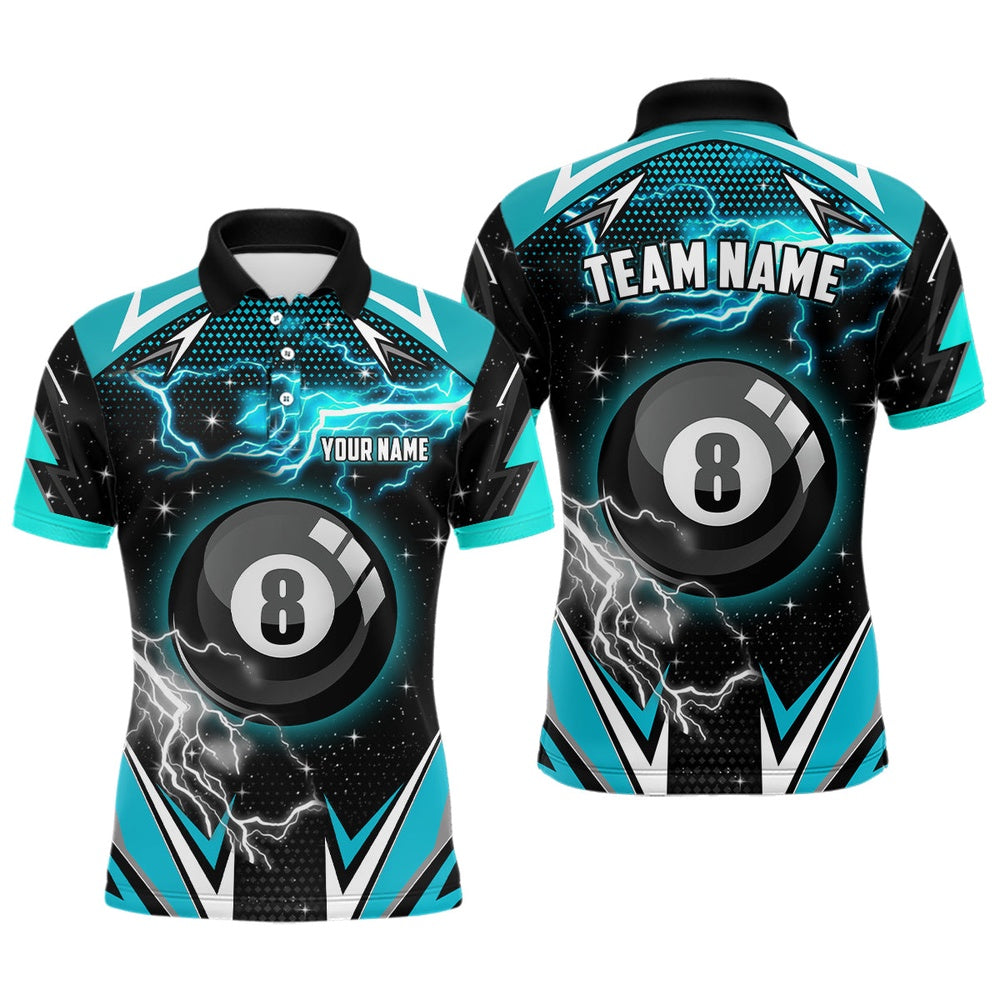 Billiard Polo Shirts, 8 Ball Pool Billiard Jerseys Custom Turquoise Billiard Shirts Team League Pool Jerseys, Billiards Team Shirts