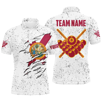 Billiard Polo Shirts, 8 Ball Pool Florida Flag Personalized Billiard 'S Shirts Custom 8 Ball Pool Polo Shirts, Billiards Team Shirts