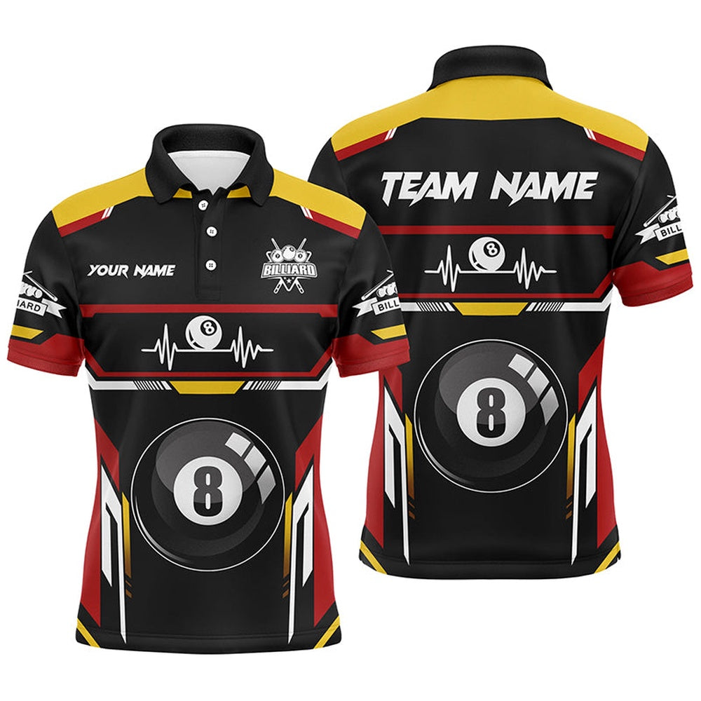 Billiard Polo Shirts, 8 Ball Pool Heartbeat Billiard Polo Shirts Personalized Name Billiard Jerseys Shirts, Billiards Team Shirts