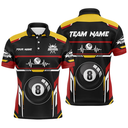 Billiard Polo Shirts, 8 Ball Pool Heartbeat Billiard Polo Shirts Personalized Name Billiard Jerseys Shirts, Billiards Team Shirts