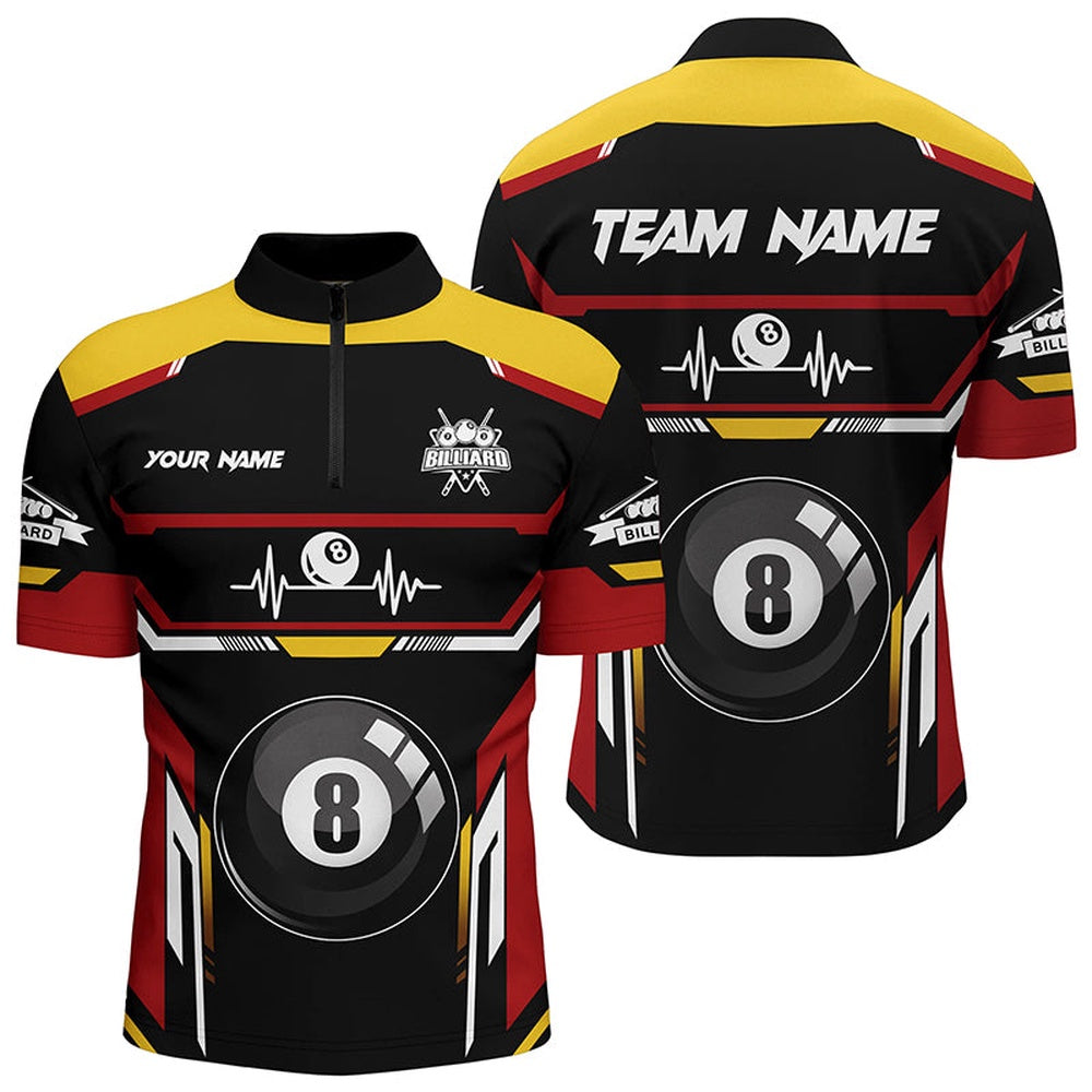 Billiard Polo Shirts, 8 Ball Pool Heartbeat Billiard Polo Shirts Personalized Name Billiard Jerseys Shirts, Billiards Team Shirts