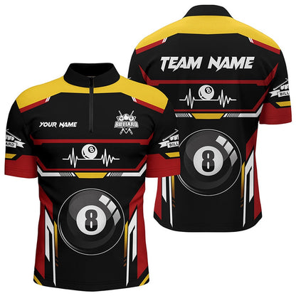 Billiard Polo Shirts, 8 Ball Pool Heartbeat Billiard Polo Shirts Personalized Name Billiard Jerseys Shirts, Billiards Team Shirts