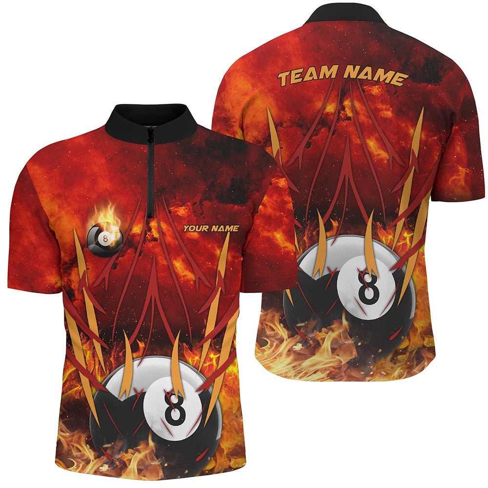 Billiard Polo Shirts, 8 Ball Pool In Fire Custom 3D Printed Billiard Polo Shirts, Best Pool Team Jerseys Shirts, Billiards Team Shirts