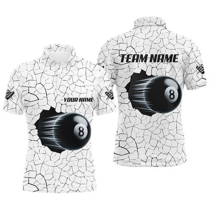 Billiard Polo Shirts, 8 Ball Pool Magic White Crack Pattern Personalized Billiard Polo Shirt, Unique Billiard Shirts, Billiards Team Shirts