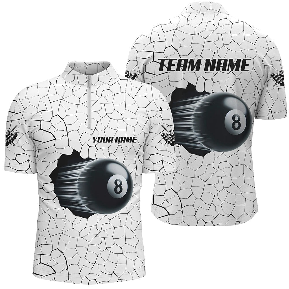 Billiard Polo Shirts, 8 Ball Pool Magic White Crack Pattern Personalized Billiard Polo Shirt, Unique Billiard Shirts, Billiards Team Shirts