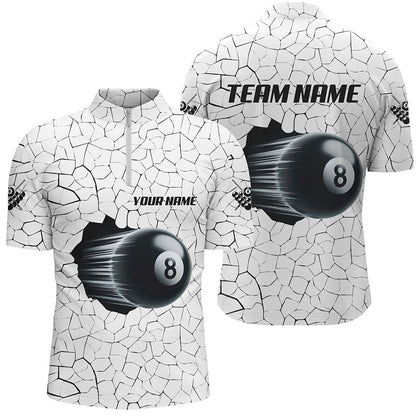 Billiard Polo Shirts, 8 Ball Pool Magic White Crack Pattern Personalized Billiard Polo Shirt, Unique Billiard Shirts, Billiards Team Shirts