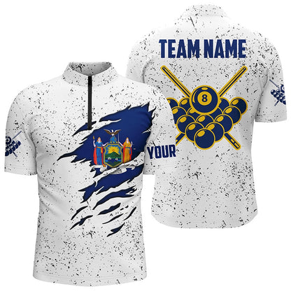 Billiard Polo Shirts, 8 Ball Pool New York Flag Personalized Billiard 'S Shirts Custom 8 Ball Pool Polo Shirts, Billiards Team Shirts