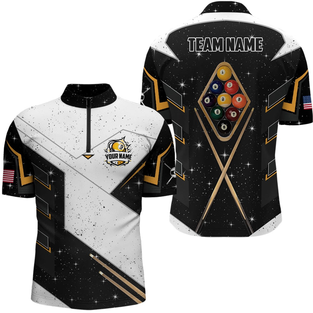Billiard Polo Shirts, 9 Ball Pool Billiard Grunge Polo Shirts Custom 9 Ball Billiards Attire Jerseys, Billiards Team Shirts