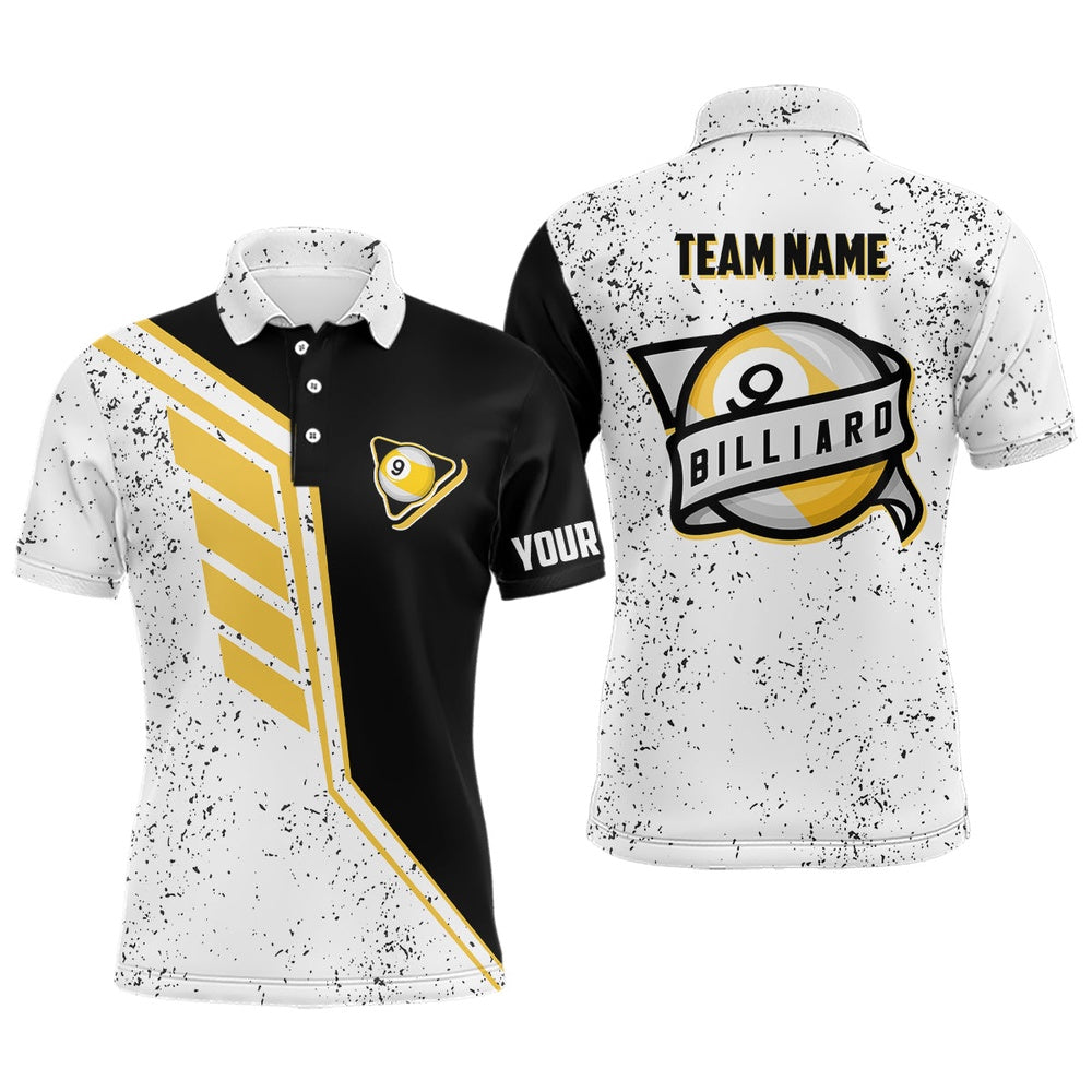 Billiard Polo Shirts, 9 Ball Pool Grunge Style Custom Billiard Polo Shirts, 9 Ball Billiards Jerseys Shirts, Billiards Team Shirts