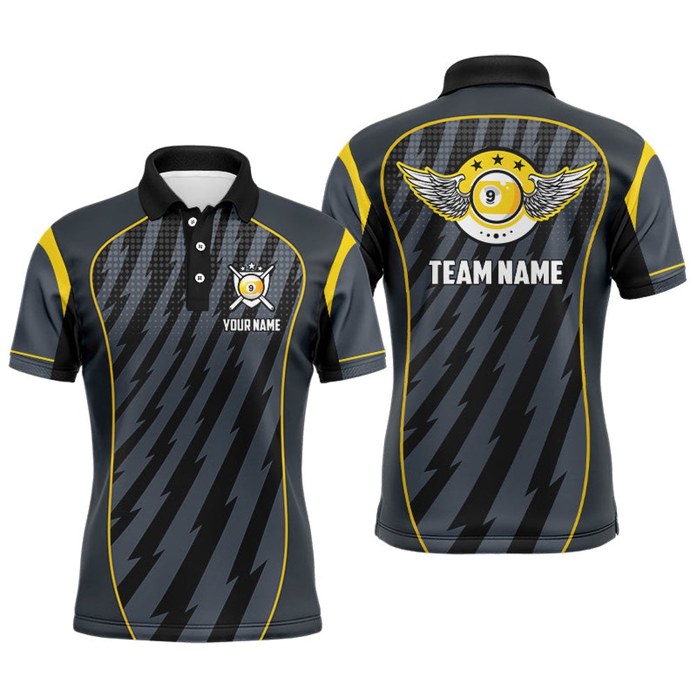 Billiard Polo Shirts, 9 Ball Wings Custom Name Billiard Polo & Quarter Zip Shirts, 9 Ball Billiards Jerseys, Billiards Team Shirts