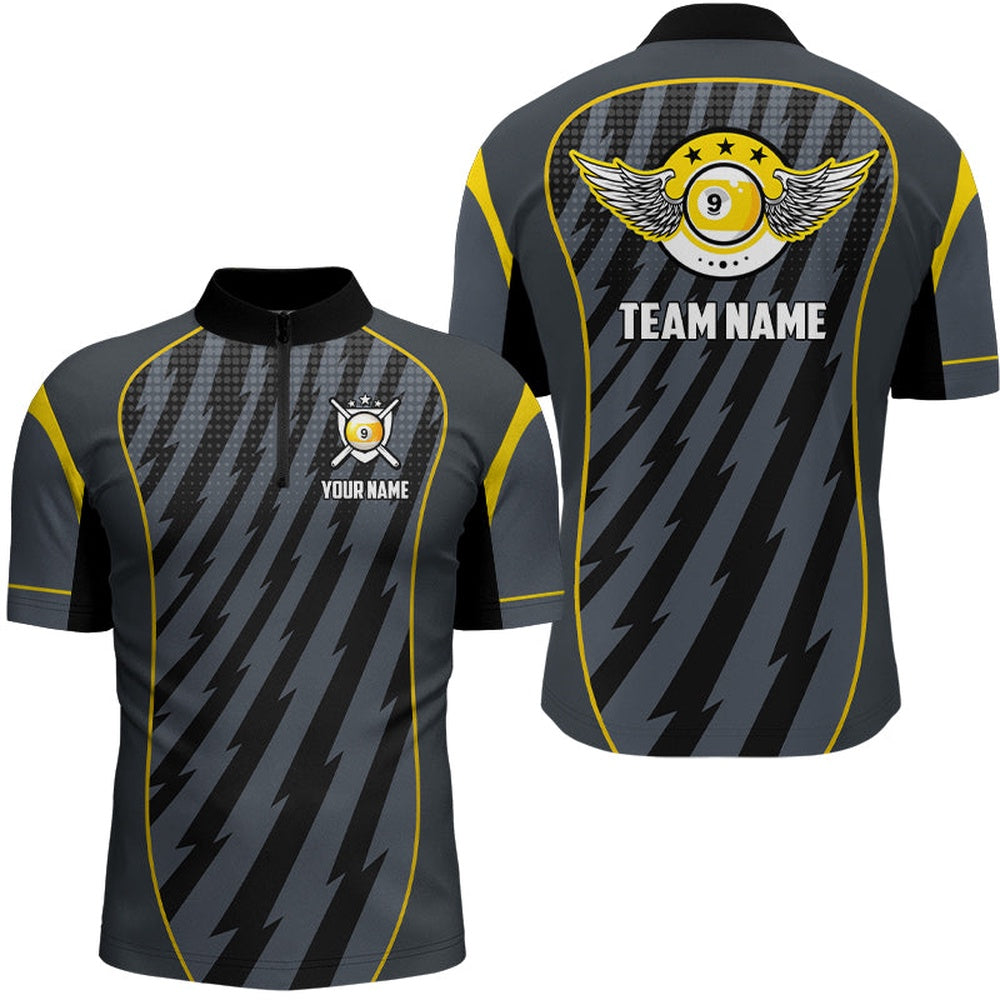 Billiard Polo Shirts, 9 Ball Wings Custom Name Billiard Polo & Quarter Zip Shirts, 9 Ball Billiards Jerseys, Billiards Team Shirts