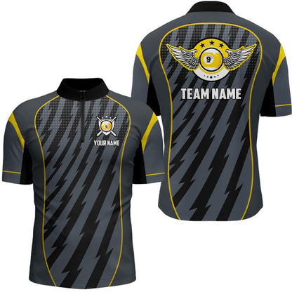 Billiard Polo Shirts, 9 Ball Wings Custom Name Billiard Polo & Quarter Zip Shirts, 9 Ball Billiards Jerseys, Billiards Team Shirts