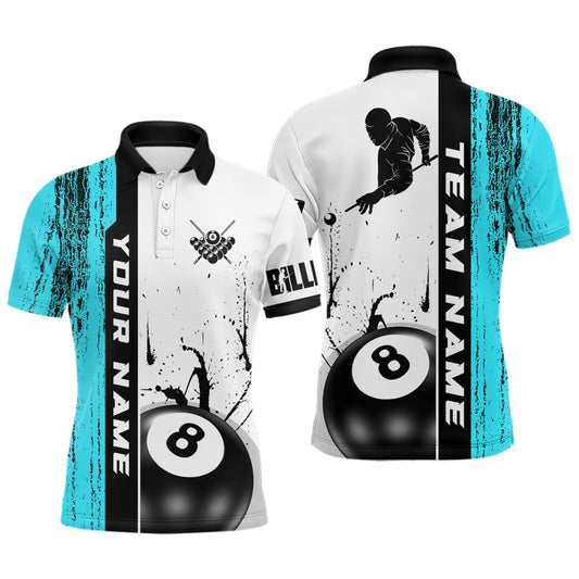 Billiard Polo Shirts, Ball 8 Grunge Ink Style Billiard Polo Shirts, Custom Billiard Shirts, Billiards Team Shirts