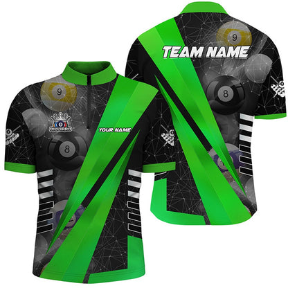 Billiard Polo Shirts, Best Custom Billiard Jerseys Uniform, Personalized Tournat Billiard Shirts Green, Billiards Team Shirts