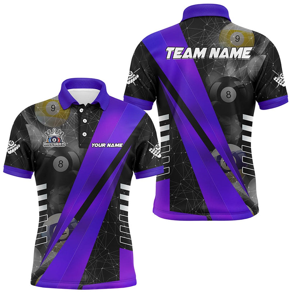 Billiard Polo Shirts, Best Custom Billiard Jerseys Uniform, Personalized Tournat Billiard Shirts Purple, Billiards Team Shirts