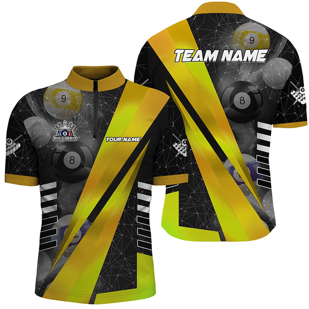 Billiard Polo Shirts, Best Custom Billiard Jerseys Uniform, Personalized Tournat Billiard Shirts Yellow, Billiards Team Shirts