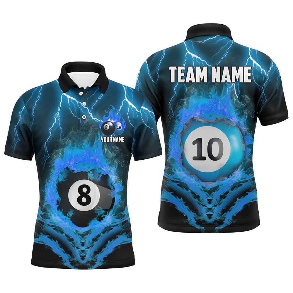 Billiard Polo Shirts, Billiard 8 Ball & 10 Ball Fire Lightning Polo & Polo Shirt Custom Billiard Jersey Attire, Billiards Team Shirts