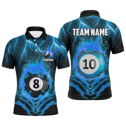 Billiard Polo Shirts, Billiard 8 Ball & 10 Ball Fire Lightning Polo & Polo Shirt Custom Billiard Jersey Attire, Billiards Team Shirts