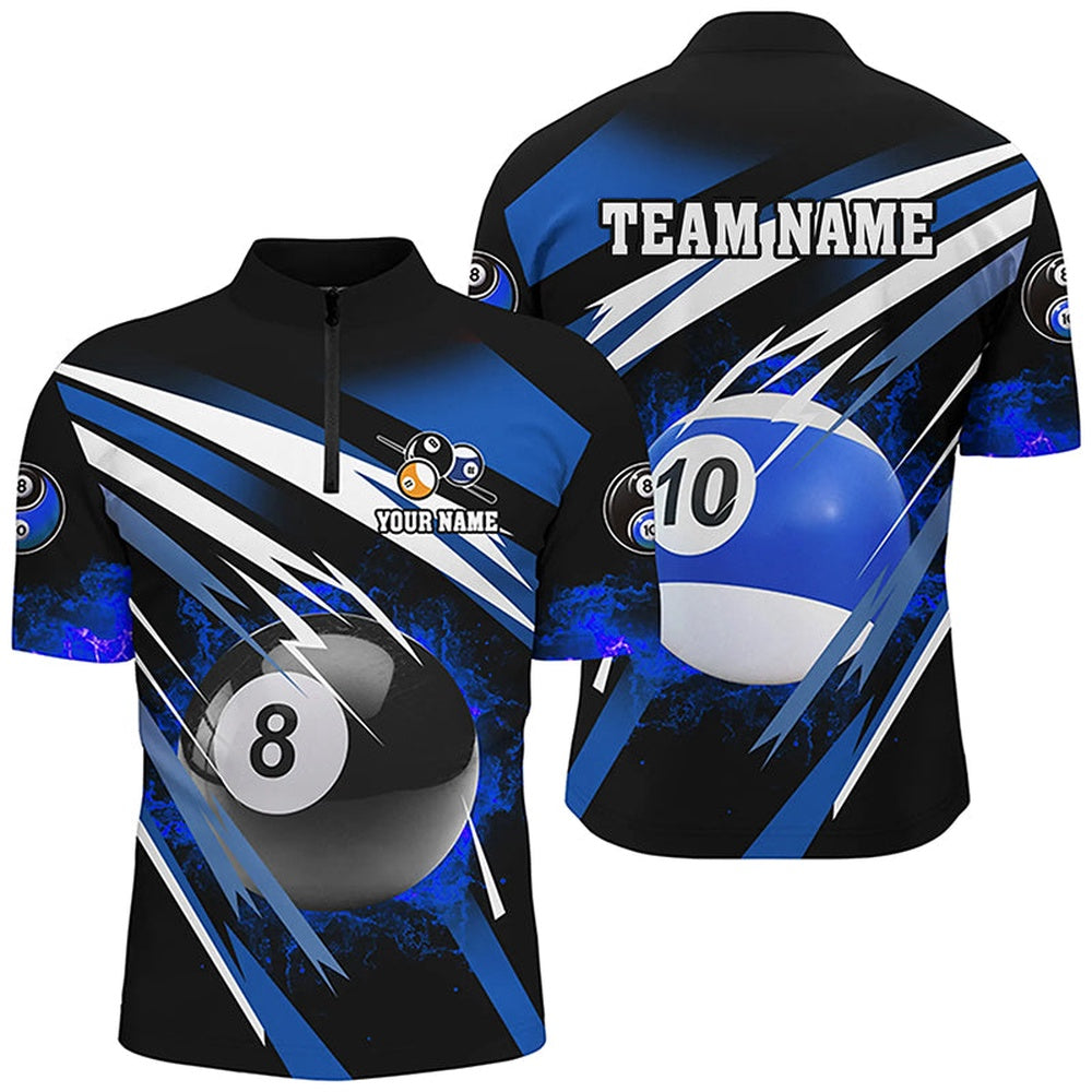Billiard Polo Shirts, Billiard 8 Ball & 10 Ball Fire Polo & Polo Shirt Custom Billiard Jersey Attire Blue, Billiards Team Shirts