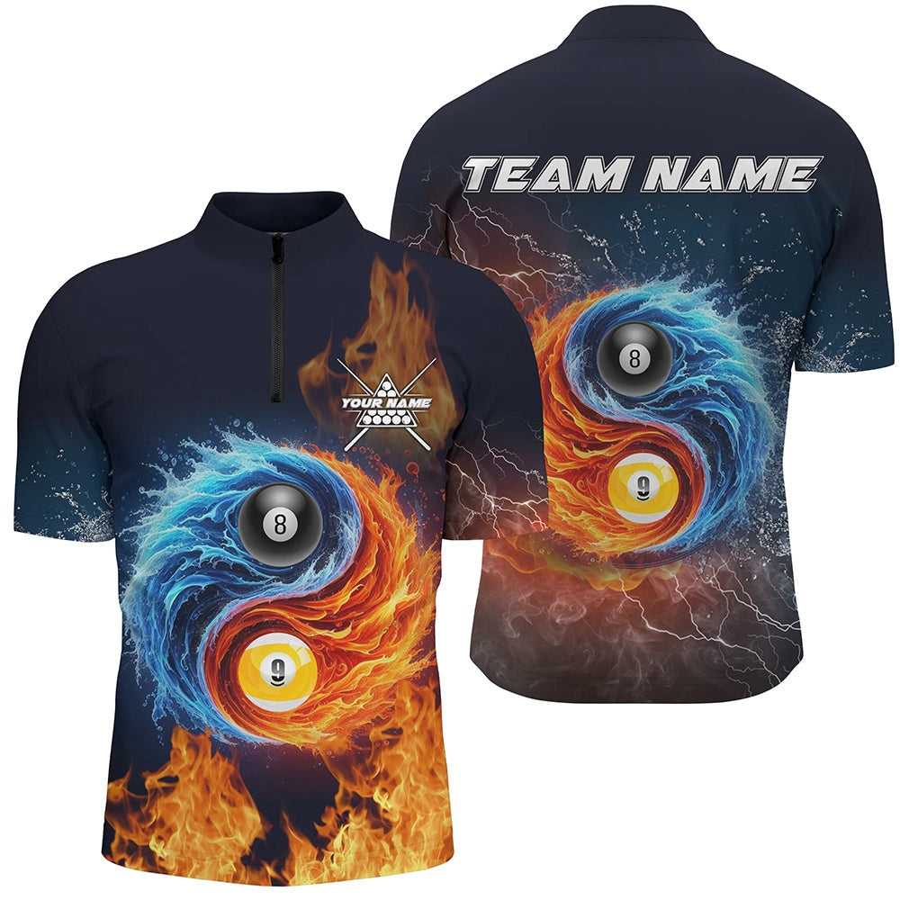 Billiard Polo Shirts, Billiard 8 Ball & 9 Ball 3D Water Fire Polo Shirt Custom Billiard Attire Jerseys, Billiards Team Shirts