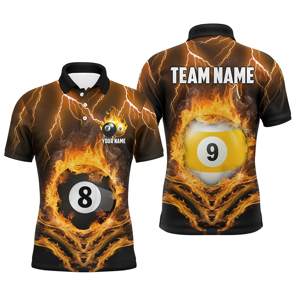 Billiard Polo Shirts, Billiard 8 Ball & 9 Ball Fire Lightning Polo & 14 Zip Shirts Custom Billiard Jersey Yellow, Billiards Team Shirts